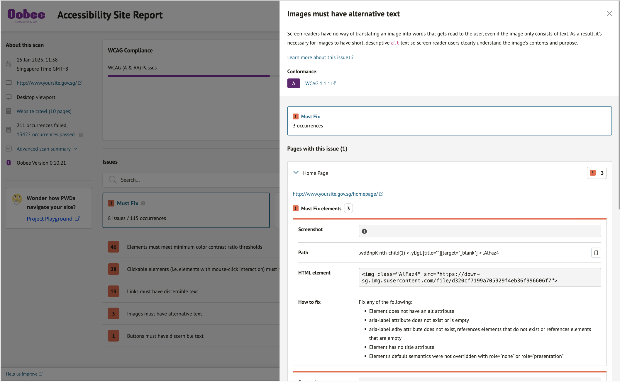Oobee site report